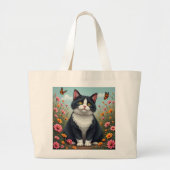 Fluffy Kat in de tuin Grote Tote Bag (Voorkant)