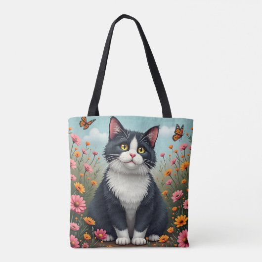 Fluffy kat in de tuin tote bag (Achterkant)