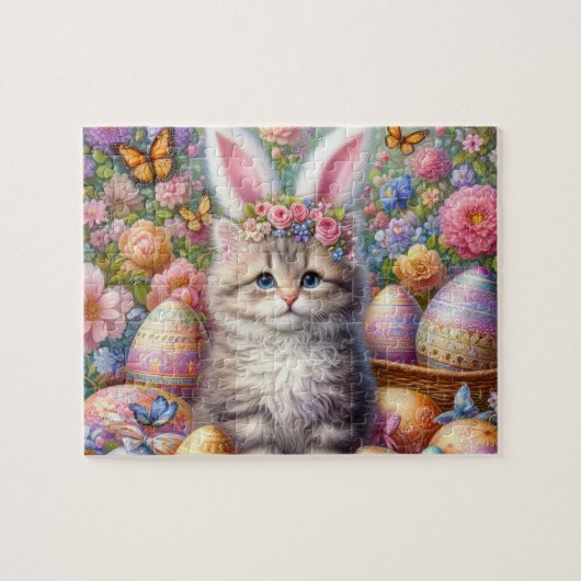 Fluffy Kat Met Konijnenoren Legpuzzel (Horizontaal)