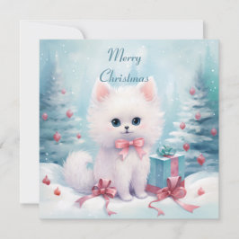 Fluffy kat met roze strik feestdagenkaart