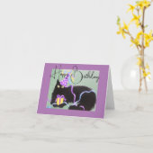 FLUFFY KAT, VERJAARDAG KAART (Gele Bloem)