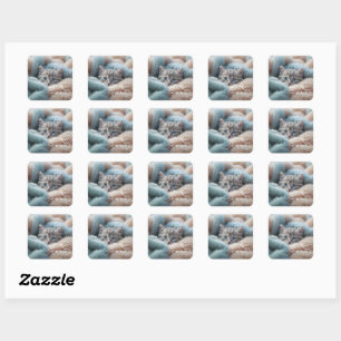 Fluffy katje in een zachte deken vierkante sticker