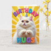 Fluffy Kattenverjaardagshoed Kaart (Gele Bloem)