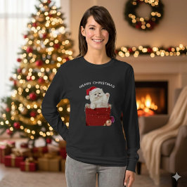 Fluffy Kerst Kitty Santa Hoed T-Shirt