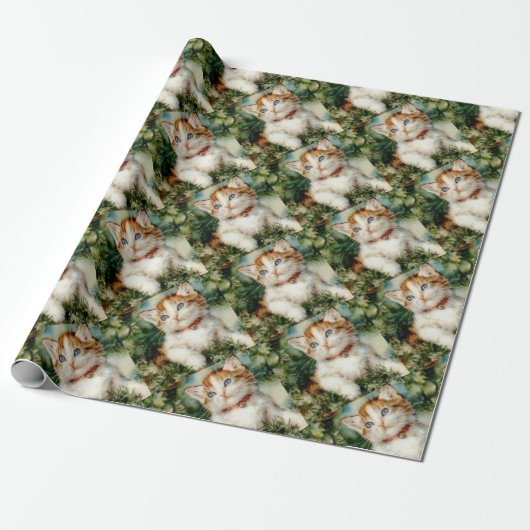 Fluffy kerstkat Waterverf Cadeaupapier (Uitgerold)