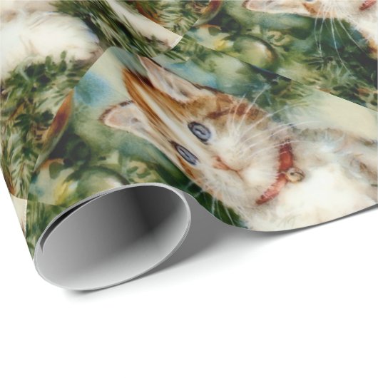 Fluffy kerstkat Waterverf Cadeaupapier (Rol Hoek)