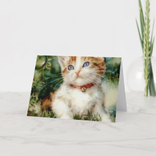 Fluffy kerstkat Waterverf Kaart