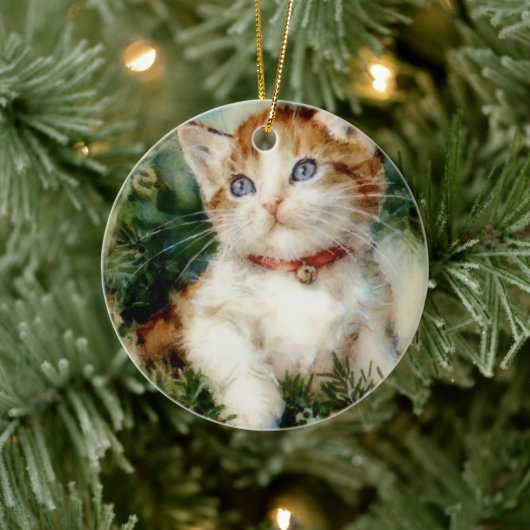 Fluffy kerstkat Waterverf Keramisch Ornament (Boom)