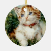 Fluffy kerstkat Waterverf Keramisch Ornament (Voorkant)