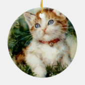 Fluffy kerstkat Waterverf Keramisch Ornament (Achterkant)