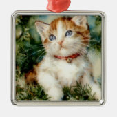 Fluffy kerstkat Waterverf Metalen Ornament (Voorkant)