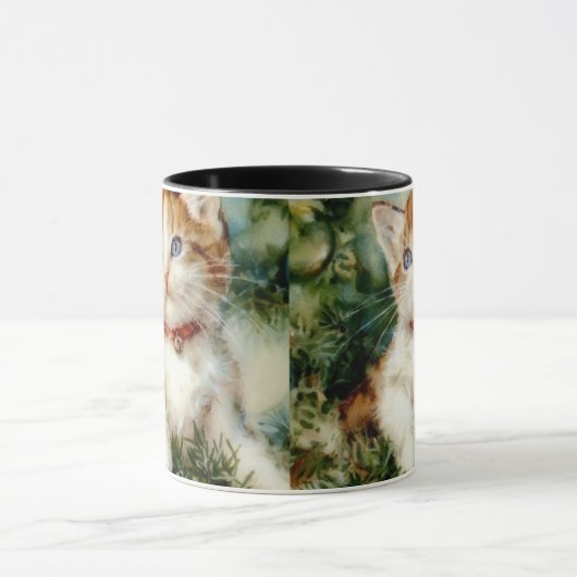 Fluffy kerstkat Waterverf Mok (Midden)