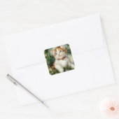 Fluffy kerstkat Waterverf Vierkante Sticker (Envelop)