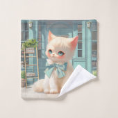 Fluffy kitten met blauwe boog bij banketbakkerij bad handdoek (Wasdoekje)