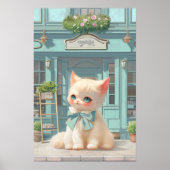 Fluffy kitten met blauwe boog bij banketbakkerij poster (Voorkant)