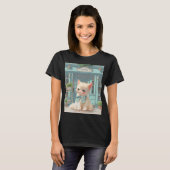 Fluffy kitten met blauwe boog bij banketbakkerij t-shirt (Voorkant volledig)