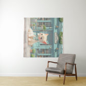 Fluffy kitten met blauwe boog bij banketbakkerij wandkleed (In Situ (horizontaal))