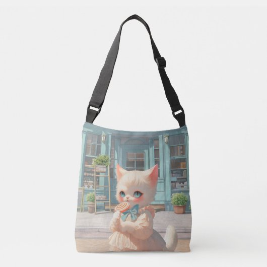 Fluffy Kitten met Lollipop bij Pastry Shop Crossbody Tas (Voorkant)