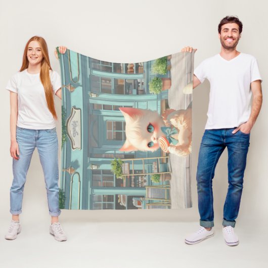 Fluffy Kitten met Lollipop bij Pastry Shop Fleece Deken (In situ)