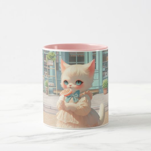 Fluffy Kitten met Lollipop bij Pastry Shop Mok (Midden)