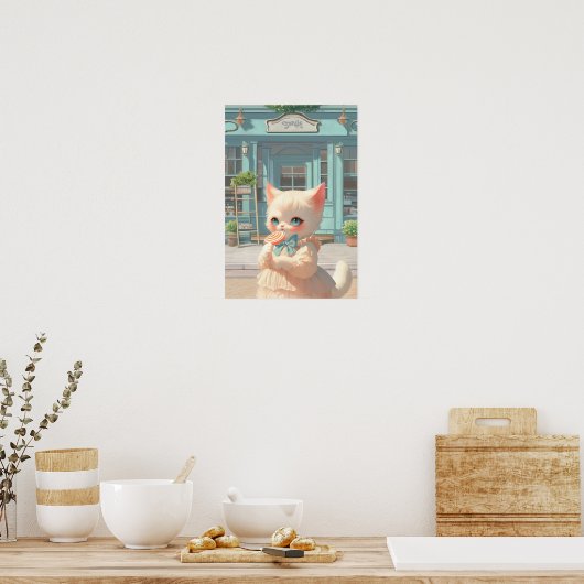 Fluffy Kitten met Lollipop bij Pastry Shop Poster (Keuken)