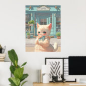 Fluffy Kitten met Lollipop bij Pastry Shop Poster (Thuiskantoor)