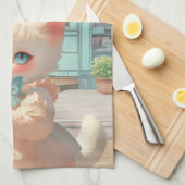 Fluffy Kitten met Lollipop bij Pastry Shop Theedoek (Quarter Fold)