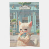 Fluffy Kitten met Lollipop bij Pastry Shop Theedoek (Verticaal)