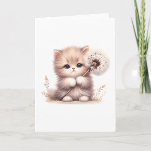 Fluffy Kitten met Paardenbloem – Schattigee Blank Kaart