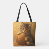 Fluffy Kitten met Yarn Bal – Impressionist Tote Bag (Achterkant)