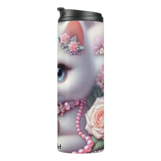 Fluffy Kitten Omgeven door Rozen Thermosbeker (Geroteerd rechts)