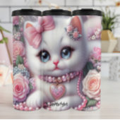 Fluffy Kitten Omgeven door Rozen Thermosbeker