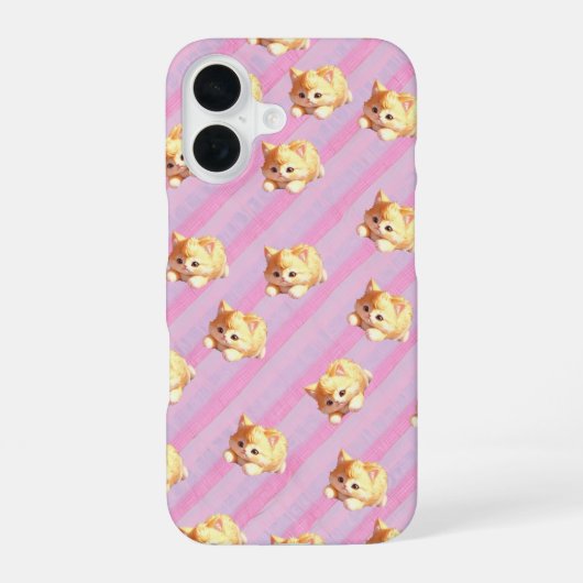 Fluffy Kitten Pink Stripe Phone Case iPhone 16 Hoesje (Achterkant)