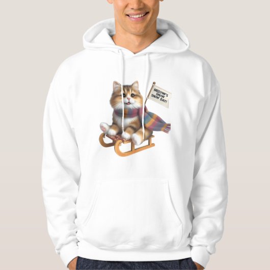 ​Fluffy Kitten Snow Day on Sled, Cute Cat in Scarf Hoodie (Voorkant)