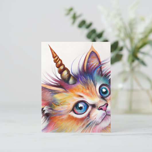 Fluffy Kitten Unicorn Briefkaart (Staand voorkant)