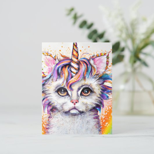 Fluffy Kitten Unicorn Briefkaart (Staand voorkant)