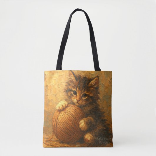 Fluffy Kitten with Yarn Ball – Impressionist Tote Bag (Voorkant)
