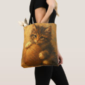 Fluffy Kitten with Yarn Ball – Impressionist Tote Bag (Dichtbij)