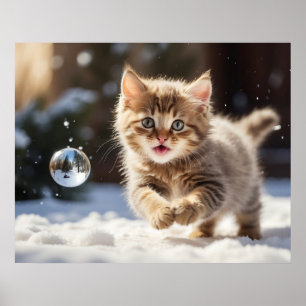 *~* Fluffy Kitty Cat 5:4 Kitten AP68 Sneeuwbel Poster