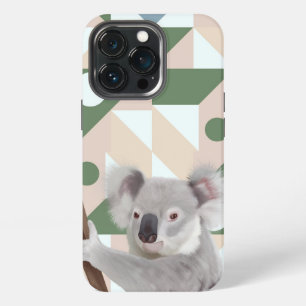 Fluffy Koala Groene Geometrische Achtergrond iPhone 13 Pro Hoesje
