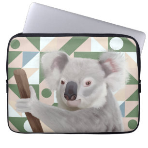 Fluffy Koala groene geometrische achtergrond Laptop Sleeve