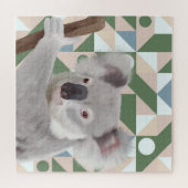 Fluffy Koala groene geometrische achtergrond Legpuzzel (Horizontaal)