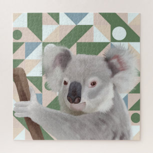 Fluffy Koala groene geometrische achtergrond Legpuzzel