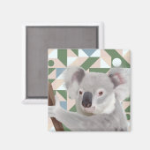 Fluffy Koala groene geometrische achtergrond Magneet (Voorkant / Achterkant)