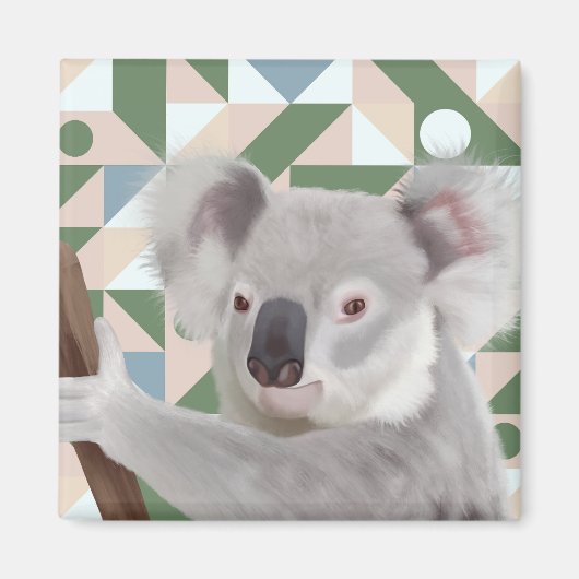 Fluffy Koala groene geometrische achtergrond Magneet (Voorkant)