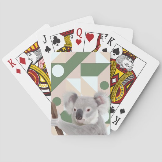 Fluffy Koala groene geometrische achtergrond Pokerkaarten (Achterkant)