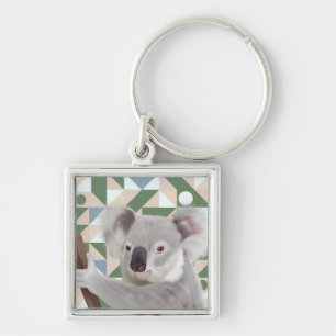 Fluffy Koala groene geometrische achtergrond Sleutelhanger