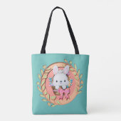 Fluffy Konijn zittend in Paasmandje 3D-ontwerp Tote Bag (Achterkant)