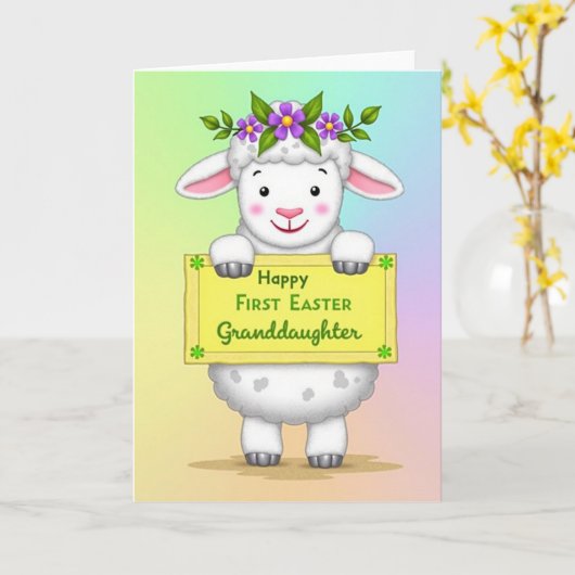 Fluffy Lamb Easter Message Card Kaart (Gele Bloem)