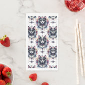 Fluffy Lang Haar Grijs en Wit Tuxedo Cat Servet (Insitu)